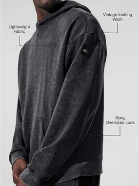 ALO Yoga Chill Vintage Wash Hoodie Black Wash Men’s Boxy Hoodie